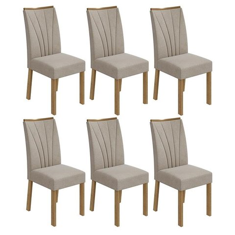 Conjunto 6 cadeiras Apogeu Amêndoa/veludo Creme - Móveis Lopas