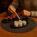Ver imagem 4 de Kit 20 Travessas Sushi 16x8cm Rasas Cerâmica Orgânico Preto