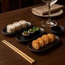 Ver imagem 2 de Kit 20 Travessas Sushi 16x8cm Rasas Cerâmica Orgânico Preto