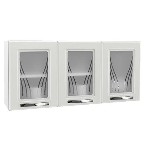 Armário Aéreo p/ Cozinha Star New c/ 3 Portas c/Vidro 120cm Branco - Telasul