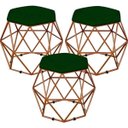 Ver imagem 1 de Kit 3 Puffs Decorativo Aramado Bronze Six Suede Verde Musgo
