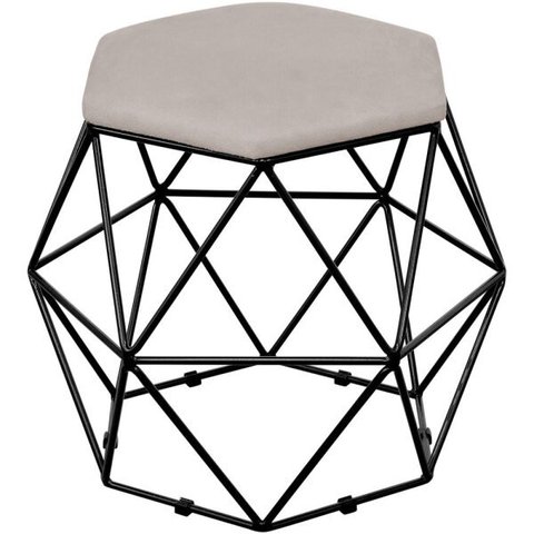 Puff Decorativo Aramado Preto Six Linho Bege
