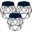 Ver imagem 1 de Kit 3 Puffs Decorativo Aramado Preto Six Suede Azul Marinho