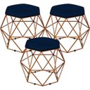 Ver imagem 1 de Kit 3 Puffs Decorativo Aramado Bronze Six Suede Azul Marinho
