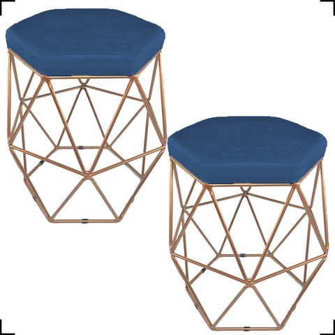 Puff Decorativo Aramado Bronze Six Suede Azul Marinho
