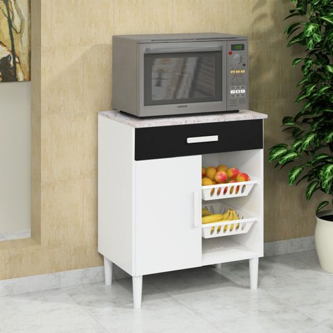 Balcão Armário Microondas Forno Fruteira Multiuso Branco/preto