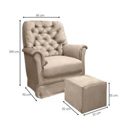 Poltrona Amamentação Balanço + Puff Agatha Suede Bege - 3