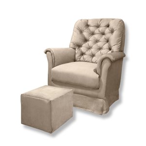 Poltrona Amamentação Balanço + Puff Agatha Suede Bege