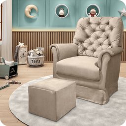 Poltrona Amamentação Balanço + Puff Agatha Suede Bege - 2