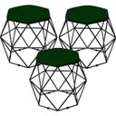 Ver imagem 1 de Kit 3 Puffs Decorativo Aramado Preto Six Suede Verde Musgo