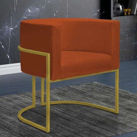 Poltrona Reforçada Decorativa Sala Nayara Base Ferro Dourado Suede Terracota