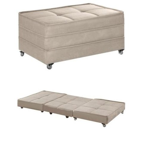 Puff Cama Solteiro Dobravel com Rodízios Lindecor Cor Marfim