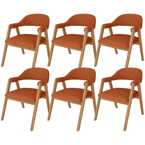 Kit 6 Cadeiras de Jantar e Estar Living Estofada Nadja L02 Linho Terracota - Lyam Decor
