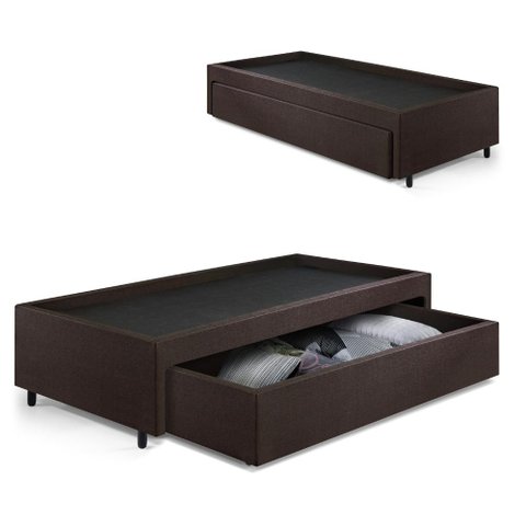 Base Box Cama Solteirão com Gaveta Sapateira para Colchão 96x203cm Courino Linho