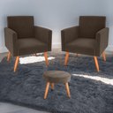Ver imagem 1 de Conjunto Poltronas e Puff Anari Veludo Marrom