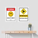Ver imagem 2 de Kit 2 Quadros Placas Cristãs - Jesus 24x18cm - com Vidro:madeira Branca