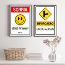 Ver imagem 1 de Kit 2 Quadros Placas Cristãs - Jesus 24x18cm - com Vidro:madeira Branca