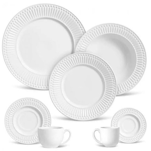 Aparelho de Jantar Completo Porto Brasil - Roma Branco (42 Peças)