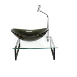 GABINETE DE VIDRO COM CUBA OVAL OURO ENVELHECIDO TAMPO 40CM INCOLOR MAIS TORNEIRA METAL - 1