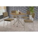 Ver imagem 1 de Conjunto: Mesa de Cozinha Volga C/ Tampo de Madeira 90cm e 4 Cadeiras Zaria Niquel/nogueira - Suede