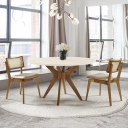 Mesa de Jantar Redonda Madeira com vidro Orion - Off White/Imbuia:120cm - 2