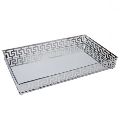 Bandeja Decorativa De Ferro Espelhado Prata