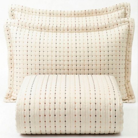 Cobre Leito King Flick Matelado Bordado 3PÇ Percal 300 Fios- Palha