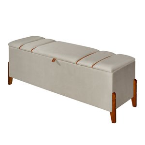 Recamier Baú Roma 1,50m Premium Sofá para Cama Casal Estilo Decorativo Estofado Cor Bege