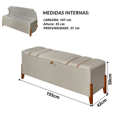 Recamier Baú Roma 1,50m Premium Sofá para Cama Casal Estilo Decorativo Estofado Cor Bege - 7