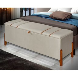 Recamier Baú Roma 1,50m Premium Sofá para Cama Casal Estilo Decorativo Estofado Cor Bege - 2