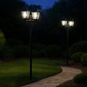 Ver imagem 2 de Kit 2 Postes Duplos Iluminação de Jardim 2,1m Preto Clássico Lente Transparente Soberana Dital