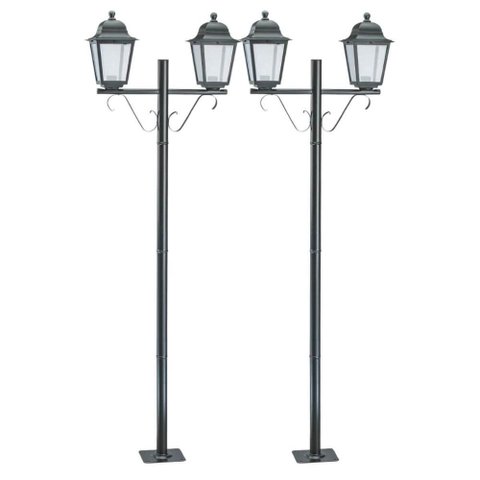 Kit 2 Postes Duplos Iluminação de Jardim 2,1m Preto Clássico Lente Transparente Soberana Dital