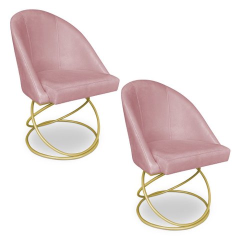 Kit 02 Cadeiras Poltrona de Jantar Bela Veludo Base Metálica Luxo Dourado - Pallazio