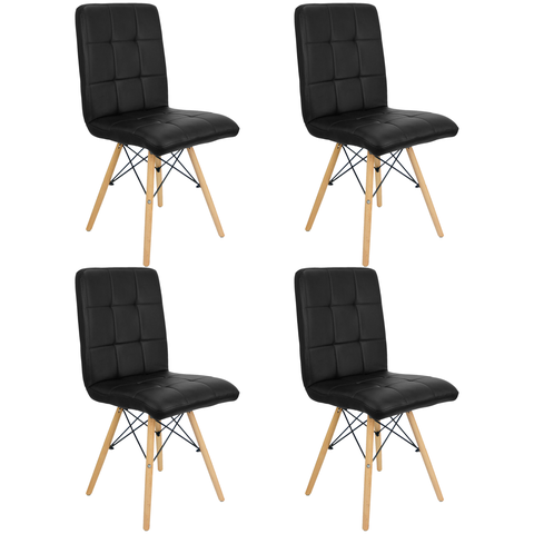 Kit 4 Cadeiras para Sala de Jantar Gomos com Base de Madeira Preta Preto Preto