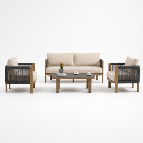 Conjunto Sofa Area Externa Corda Nautica Aluminio Oslo Mesa