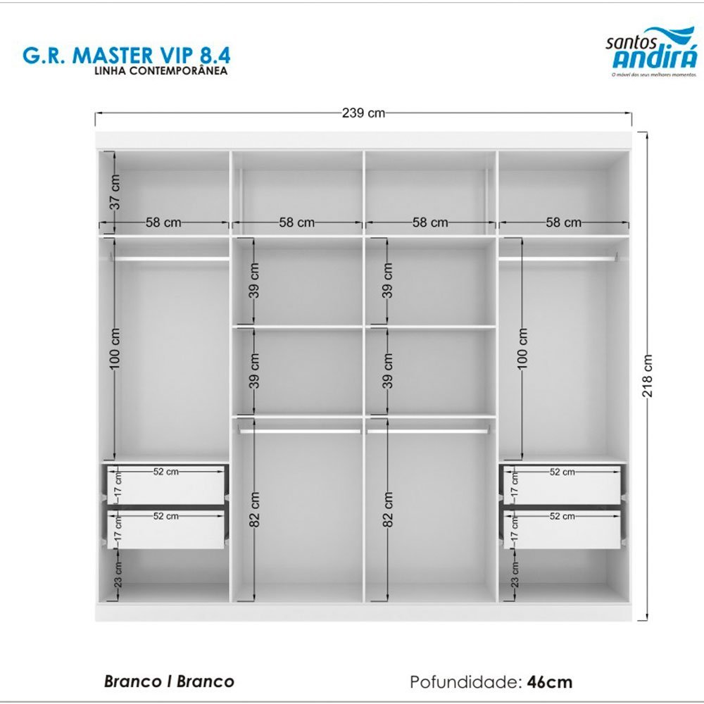 Guarda-Roupa Casal Havana Master Vip 8 Portas 4 Gavetas com Espelho e Cômoda 1 Porta 4 Gavetas Santo - 2