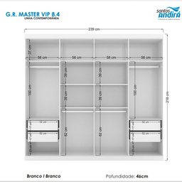 Guarda-roupa Casal Havana Master Vip 8 Portas 4 Gavetas com Espelho e Cômoda 1 Porta 4 Gavetas Santo - 2