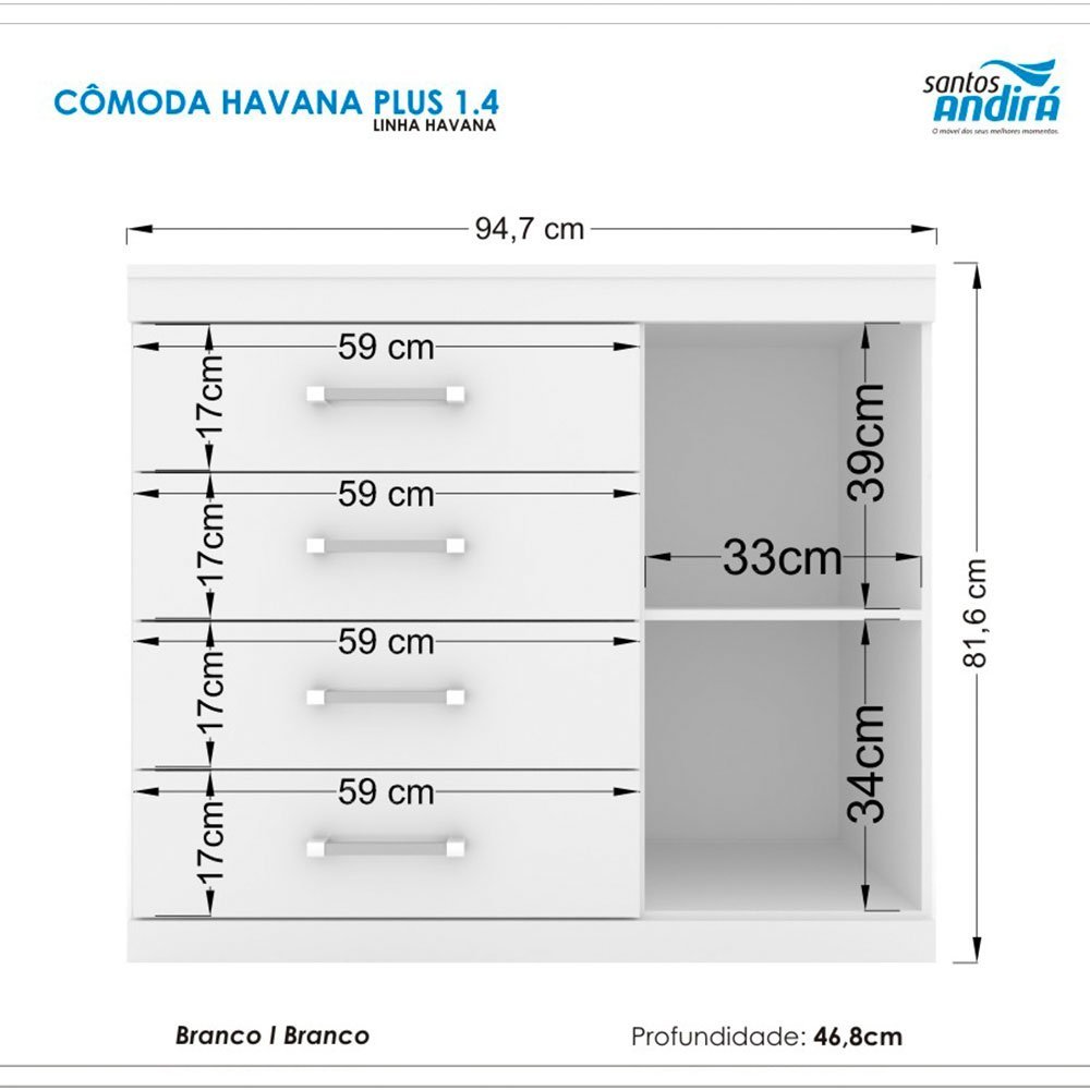 Guarda-Roupa Casal Havana Master Vip 8 Portas 4 Gavetas com Espelho e Cômoda 1 Porta 4 Gavetas Santo - 3