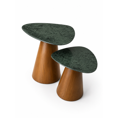 Kit Mesas Laterais Mármore Verde Guatemala 50cm e 40cm - Cone Freijó
