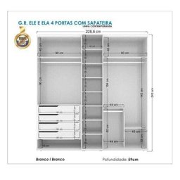 Guarda-Roupa Casal Ele e Ela 4 Portas com Sapateira Santos Andirá - 3