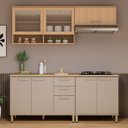 Ver imagem 1 de Cozinha Compacta 100 Mdf 4 Peças com Tampo e Vidro Canelado 200cm Duna Luciane Móveis