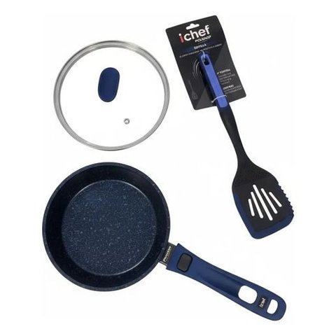 Panela 20cm Ultra Saute Petit + Tampa 20cm + Espatula Ichef Azul