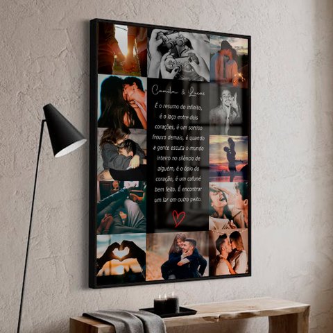 Quadro Personalizado Multifotos Casal em Moldura Caixa TaColado Moldura Trad 1cm Madeira Escura sem 
