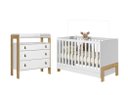 Ver imagem 1 de Jogo de Quarto Infantil Fantasia Cômoda e Berço Mini Cama Branco Acetinado - Qmovi