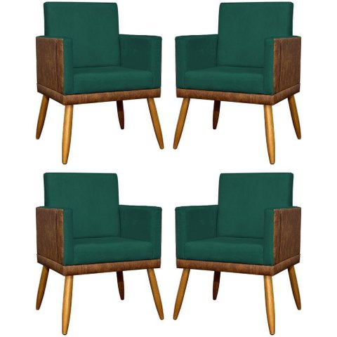 Kit 4 Poltronas Modernas Lis Corino e Pé 30cm - Verde Suede Corino