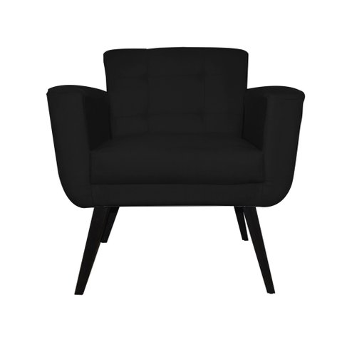 Poltrona Decorativa Geovana Suede Preto Pés Madeira Mz Decor