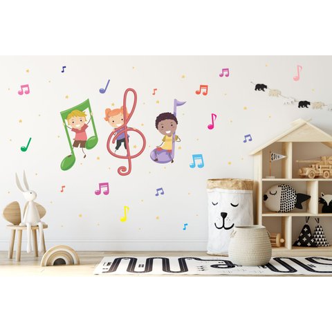 Adesivo de Parede Crianças e Notas Musicais Kids
