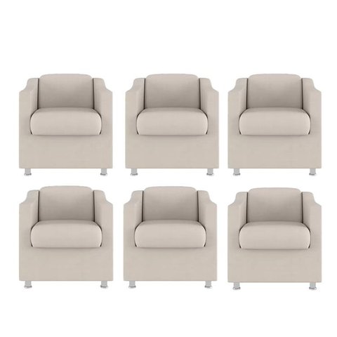 Kit 6 Poltronas Bia Decorativa Reforçada Recepção Clinica Salão Sala de Estar Suede:bege