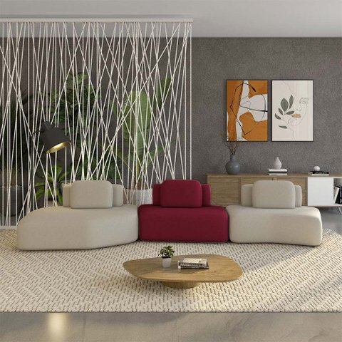 Sofá Ilha Sala de Estar Dakota 3 Módulos 454cm Encostos Almofadas Soltas Veludo Bege/bordô G33 - Gra