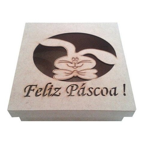 Kit com 12 Caixas Mdf com Tampa Coelho Feliz Páscoa 15l X 15c X 5a